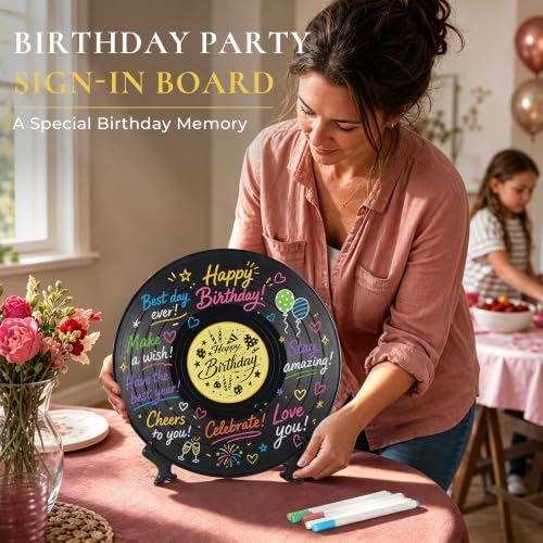 Vienrose Vinyl Record Guest Book Alternative - Black, 11.8 Inch Birthday Keepsake