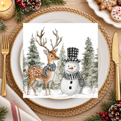Snowman Christmas Paper Napkins 50pcs Winter Watercolor Holiday Party Decor