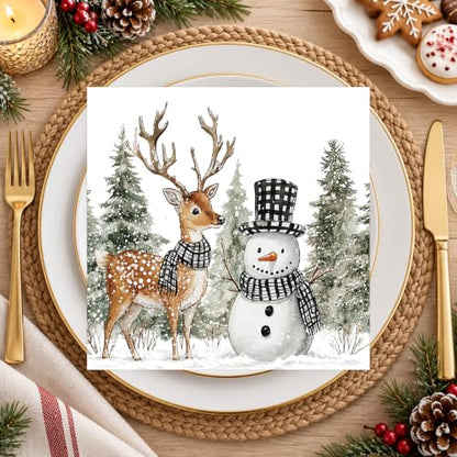 Snowman Christmas Paper Napkins 50pcs Winter Watercolor Holiday Party Decor