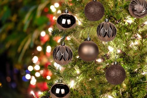 Bronze Christmas Ornaments Set - 30 Small Shatterproof Holiday Tree Balls