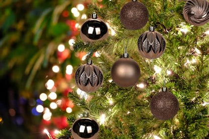 Bronze Christmas Ornaments Set - 30 Small Shatterproof Holiday Tree Balls