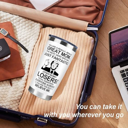 Great Mom 20 OZ Stainless Steel Tumbler Mug - White, Leakproof & Travel Friendly