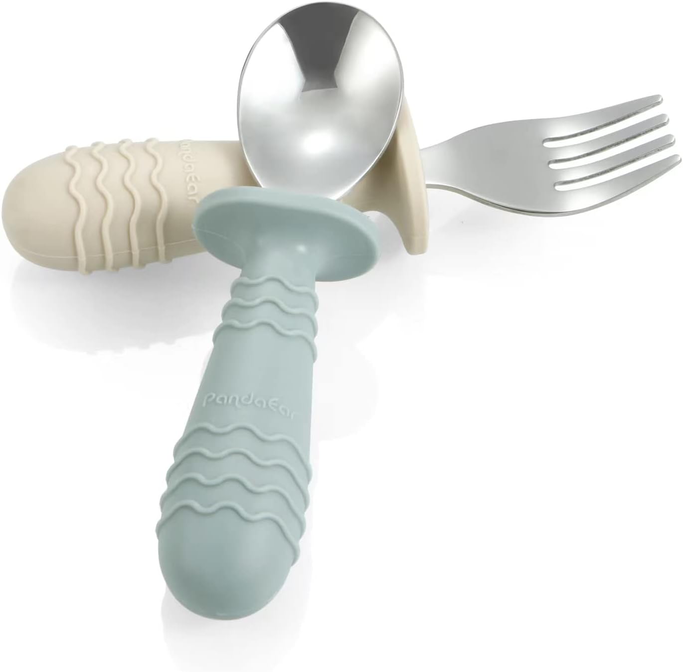 PandaEar Baby Toddler Utensils Set - BPA-Free Silicone & Stainless Steel Forks and Spoons