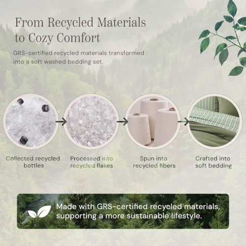 Queen Comforter Set with Sheets - Alpine Green, 7 Pieces Recycled Bedding