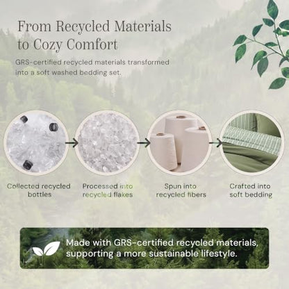 Queen Comforter Set with Sheets - Alpine Green, 7 Pieces Recycled Bedding