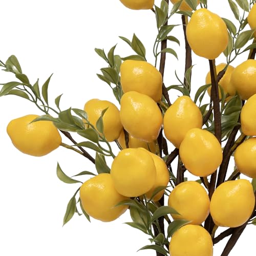 Mediterranean Faux Olive and Lemon Branches Set - 24 Inch Decorative Flowers for Weddings & Home Decor (6 Olive Stems + 3 Lemon Branches)