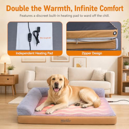 Heated Orthopedic Dog Bed for Large Senior Dogs - L-Shaped Design