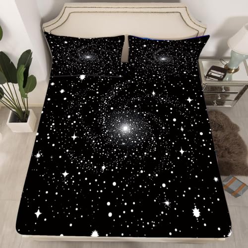 Dark Star Galaxy Print Bedding Set 4-Piece Microfiber Queen Sheets - Fade Resistant