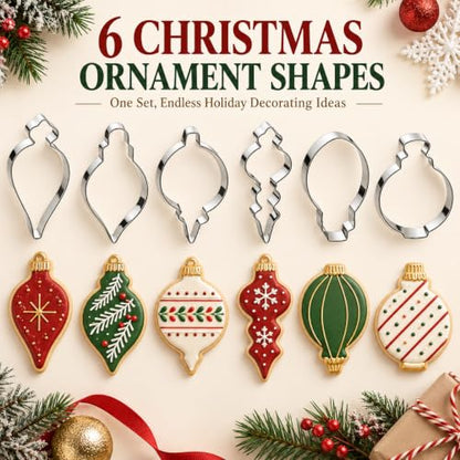 Christmas Ornament Cookie Cutter Set - 6 Stainless Steel Shapes for Holiday Baking