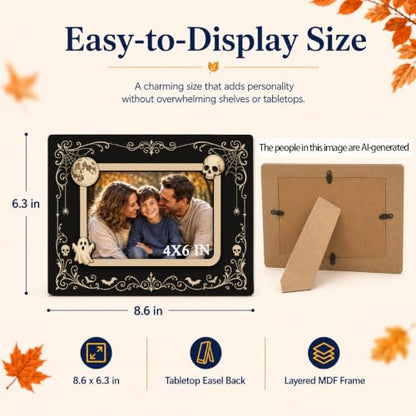 Halloween 15 Gothic Picture Frame for 4x6 Photo, 3D Skull & Ghost Decor