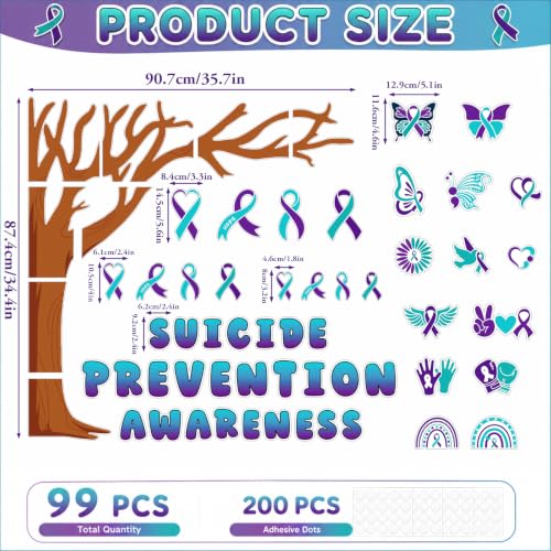 Suicide Prevention Awareness Bulletin Board Decor Set with Tree & Ribbon Cutouts
