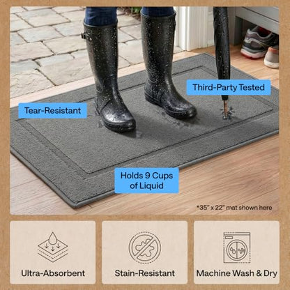 Indoor Door Mat 35x22 Gray with Rubber Backing - Heavy Duty Entry Rug