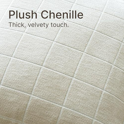 Beige Chenille Plaid Throw Pillow Covers Set of 2 26x26 Inches - Boho Home Decor