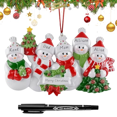Personalized Family of 5 Snowman Christmas Ornament - Custom Holiday Decor