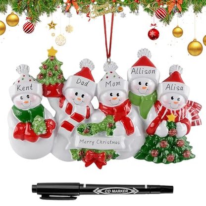 Personalized Family of 5 Snowman Christmas Ornament - Custom Holiday Decor