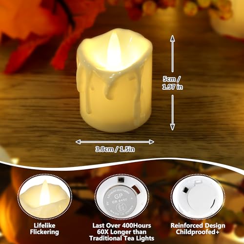 White Base Dimmable Flickering Flameless Tea Lights 12 Pack - Remote Control