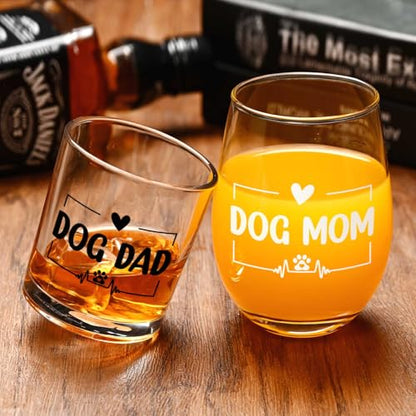 Dog Mom Wine Glass & Dog Dad Whiskey Glass Set - 17oz & 10oz Variation of THIS listing