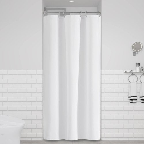 BTTN Stall Fabric Shower Curtain - 36 Inches Linen Textured Heavy Duty Small Cloth Shower Curtain Set with 6 Plastic Hooks, Narrow Hotel Luxury Weighted Shower Curtains for Bathroom - W36 xH72, White