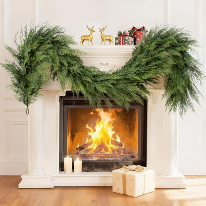 6Ft Real Touch Cedar Garland with 160 Branches for Indoor Outdoor Christmas Decor - Lush & Realistic