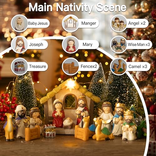 Nativity Advent Calendar 2026 Kids - 24 Light-Up Nativity Scene Figurine Set