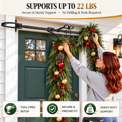 Adjustable Garland Hanger for Door Frame - Black, Fits 34-53 Inches