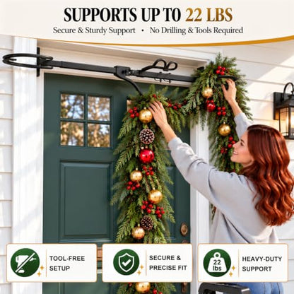 Adjustable Garland Hanger for Door Frame - Black, Fits 34-53 Inches