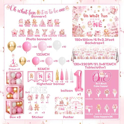 First Birthday Girl Balloon Arch Set Pink Gingerbread Christmas Decorations