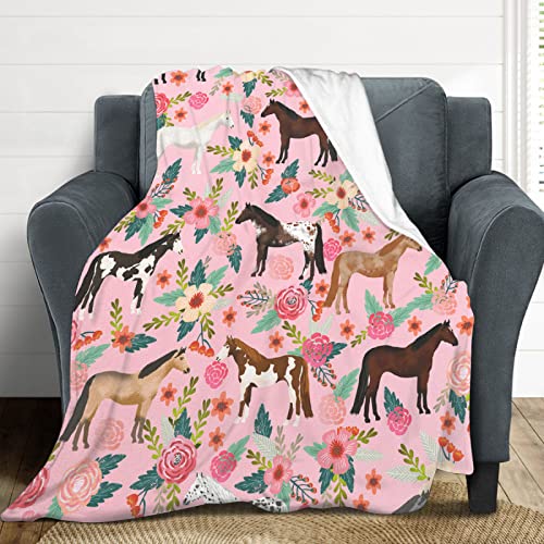 Exroozy Pink Horse Blanket with Flower Pattern - 80x60 Inches for Adults