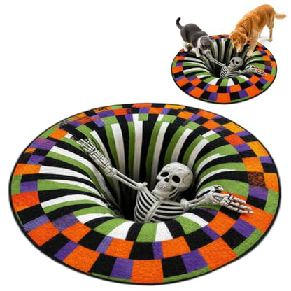 Halloween 3D Optical Illusion Rug Candy Corn Abyss Round Mat C
