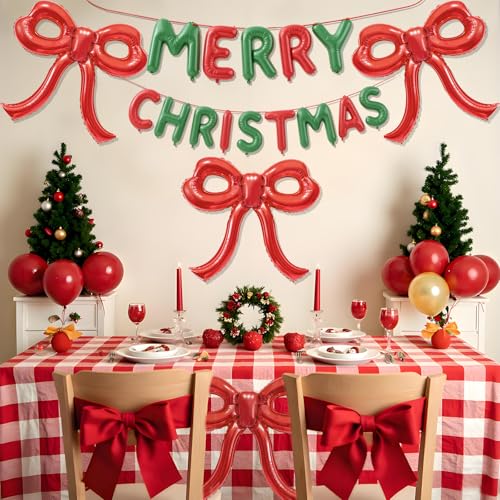 Red Bow Foil Balloons for Party Decor - 4 Pieces, 30x28 Inches