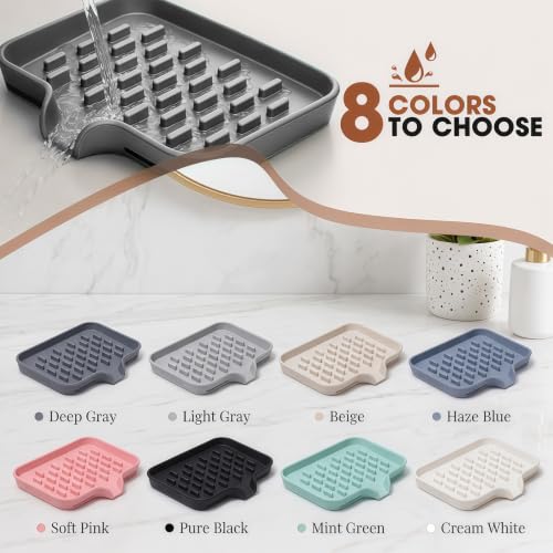 Silicone Soap Dish with Drainage Holes - Gray 2-Pack, Non-Slip Bathroom & Kitchen Organizer