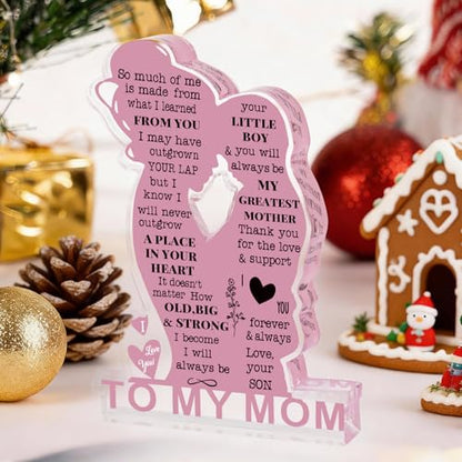 Mother Son Gift Acrylic Plaque - Mom Birthday & Holiday Keepsake - Mom-Son Variation