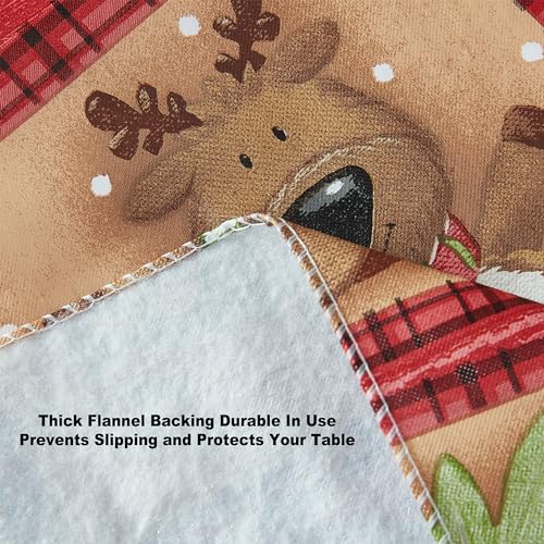 Christmas Forest Friends Vinyl Square Tablecloth 52 x 52 Inch with Flannel Backing - Red & Woodland Animals
