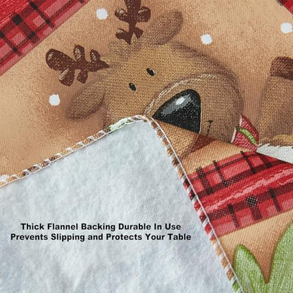 Christmas Forest Friends Vinyl Square Tablecloth 52 x 52 Inch with Flannel Backing - Red & Woodland Animals