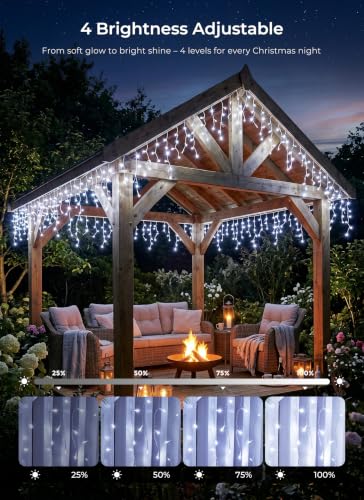 Pure White 40Ft Waterproof Icicle Christmas Lights with Remote & Timer - Connectable Outdoor String Lights with 8 Modes