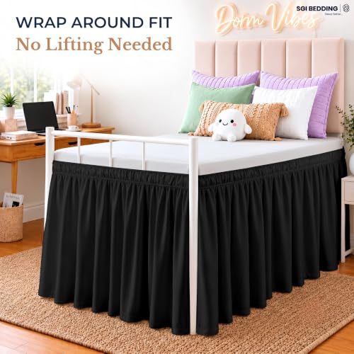 Dorm Bed Skirt Twin XL 36 Inch Drop Black Wrap Around Dust Ruffle