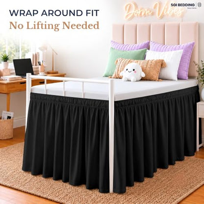 Dorm Bed Skirt Twin XL 36 Inch Drop Black Wrap Around Dust Ruffle