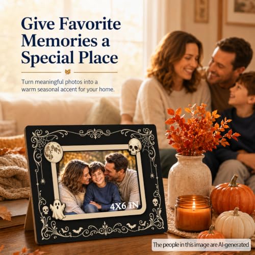 Halloween 15 Gothic Picture Frame for 4x6 Photo, 3D Skull & Ghost Decor