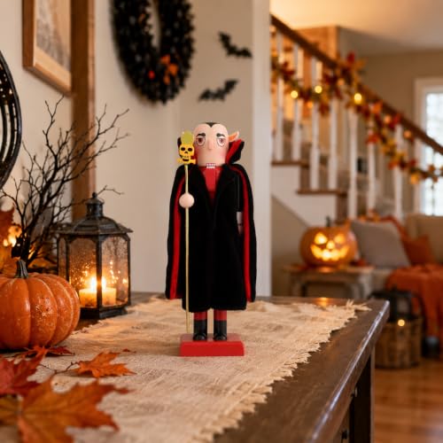 Halloween Vampire Nutcracker Decor - 10 Inch Wooden Spooky Soldier Figurine