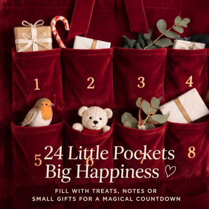 Christmas Velvet Advent Calendar with 24 Pockets - Burgundy Family Countdown