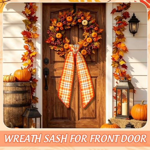Fall Scalloped Wreath Sash Set for Front Door or Porch Decor - 2 Pieces
