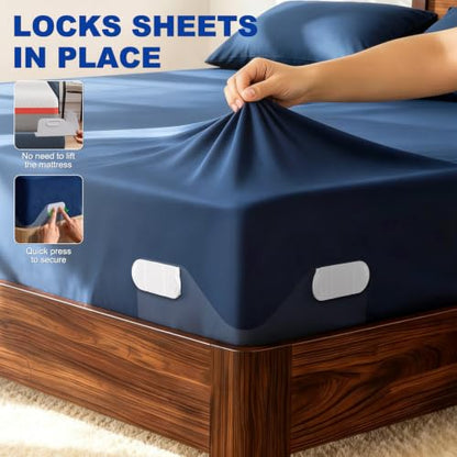 Bed Sheet Holders for Corners - Fitted Sheet Grippers No-Stretch Clips