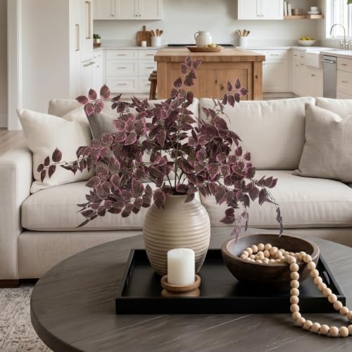 Burgundy Fall Artificial Eucalyptus Stems - 6 Pack, 35 Inch Faux Decor