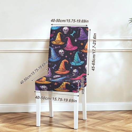 Halloween Witch Hat Chair Covers Set of 4 - Colorful Spooky Chair Slipcovers