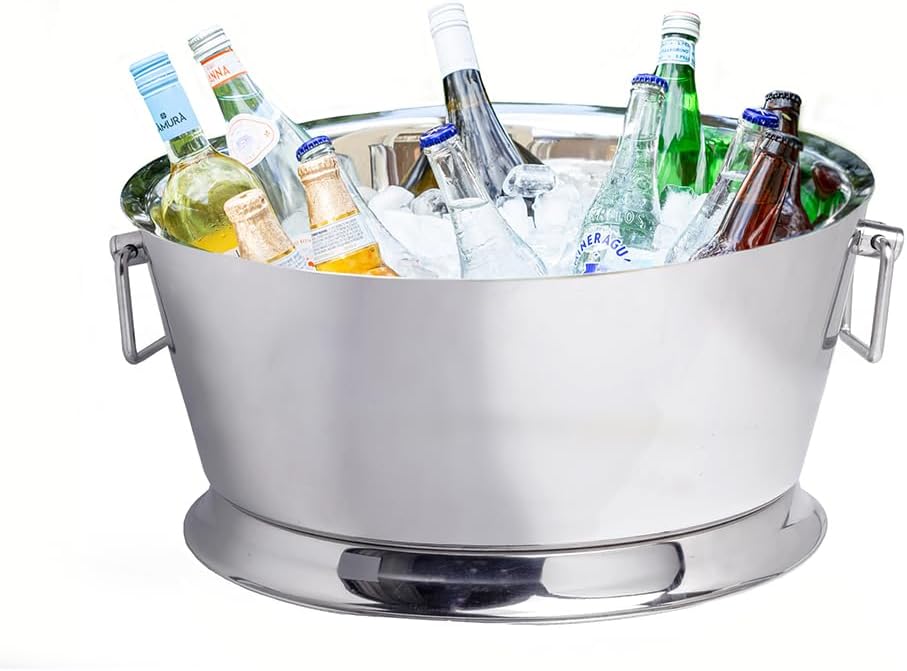 Sol Living Insulated Beverage Tub Large Ice Bucket with Handles Double Wall Stainless Steel Ice Bucket and Cooler for Wine, Drinks, Bar, Party, and Gift Beverage Cooler for Indoor and Outdoor Parties