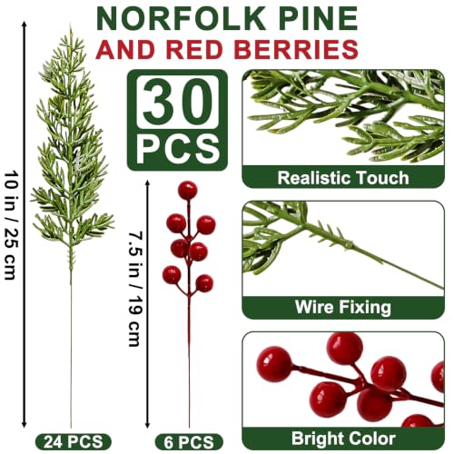 30Pcs Artificial Pine Branches with Red Berry Stems for Holiday Decor - Variation of THIS listing