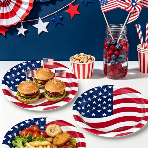 Independence Day 50PCS Patriotic Paper Plates Red White Blue 9-inch Party Supplies