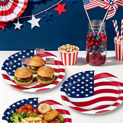 Independence Day 50PCS Patriotic Paper Plates Red White Blue 9-inch Party Supplies