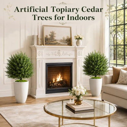 Artificial Cedar Topiary Ball Trees Set - UV-Resistant Outdoor Decor