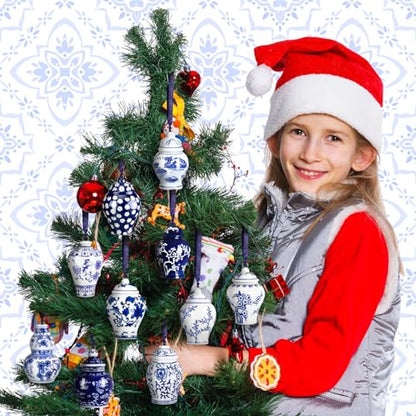 Christmas Chinoiserie Mini Ginger Jar Ornaments - 16 Pieces, Exquisite Style